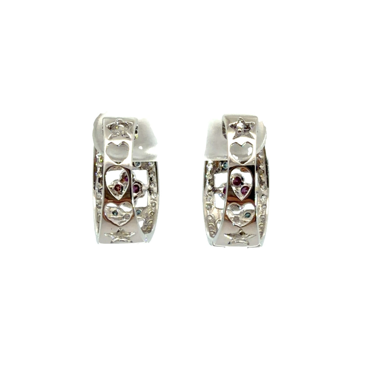 14k White Gold Multi-Color 0.82cttw Diamond Floral Openwork Hoop Earrings4