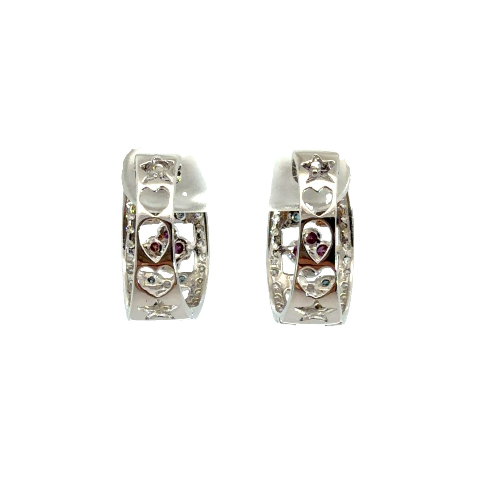 14k White Gold Multi-Color 0.82cttw Diamond Floral Openwork Hoop Earrings4