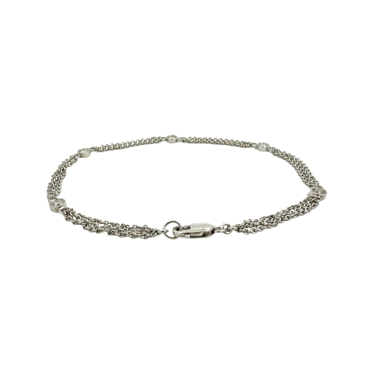 18k White Gold Multi-Strand 0.23cttw Diamond Station Chain Bracelet 7"2