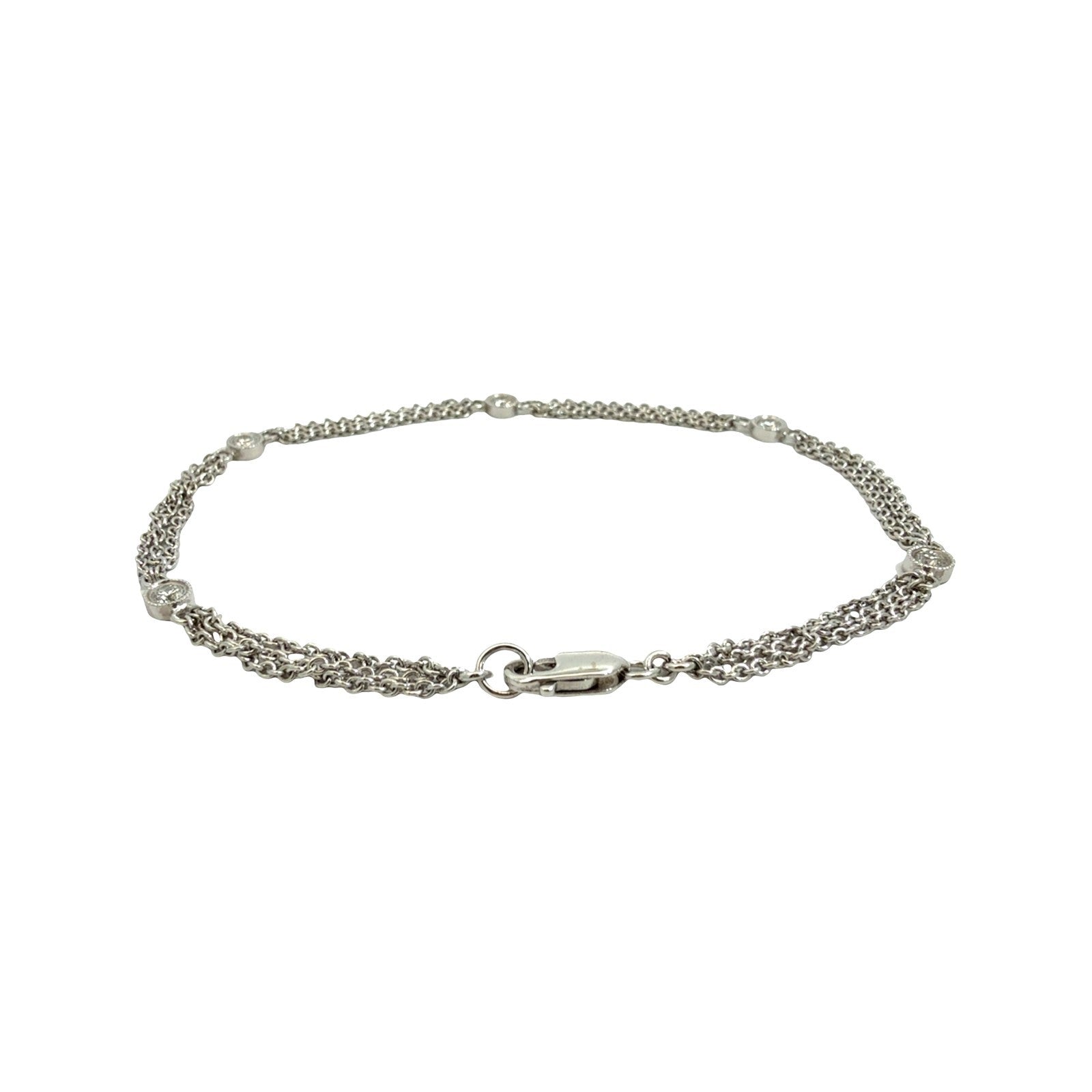 18k White Gold Multi-Strand 0.23cttw Diamond Station Chain Bracelet 7"2