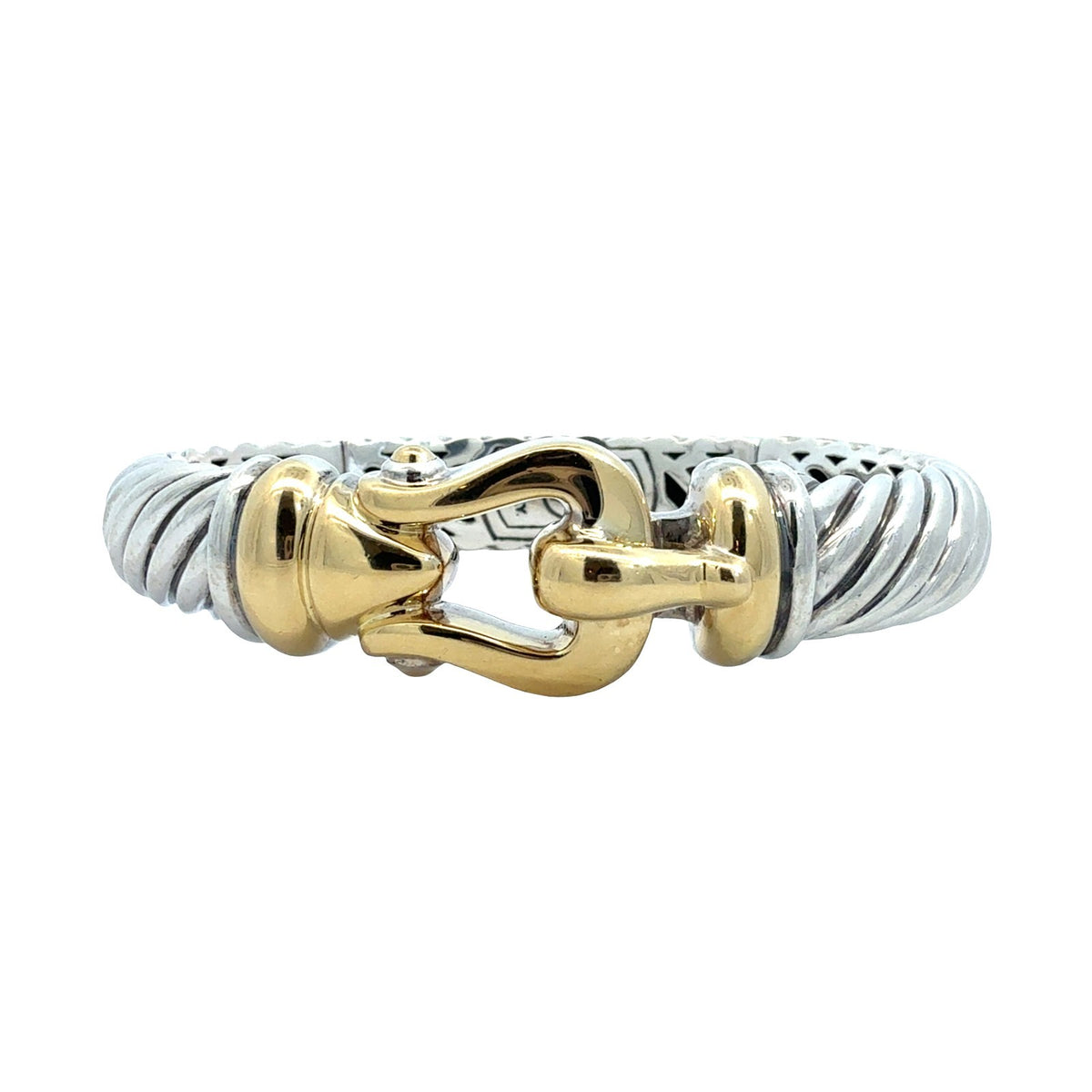David Yurman Waverly Cable Sterling Silver &amp; 18k Yellow Gold Buckle Bracelet M0