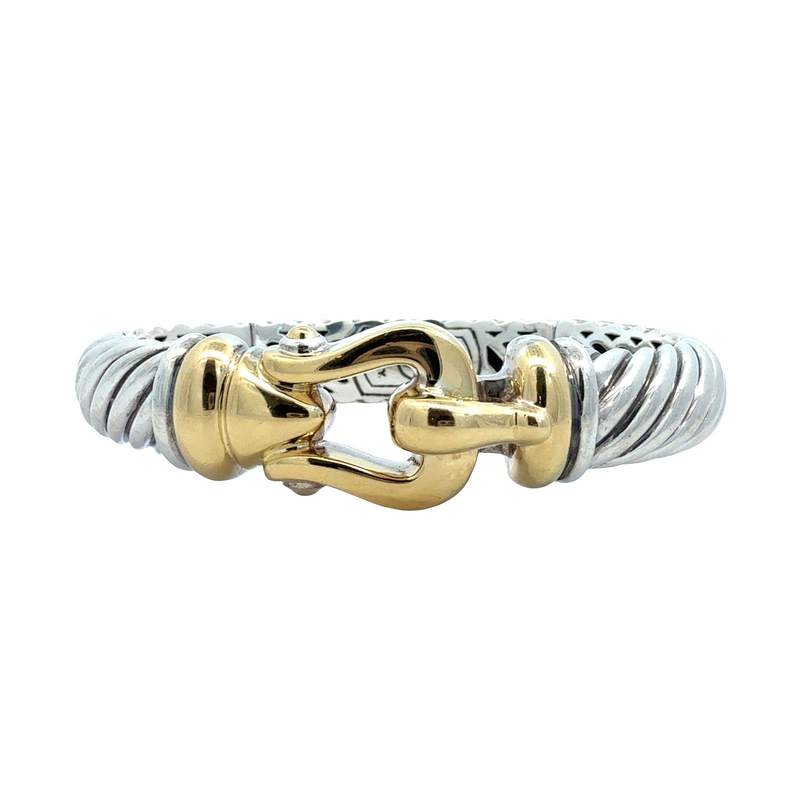 David Yurman Waverly Cable Sterling Silver & 18k Yellow Gold Buckle Bracelet M0