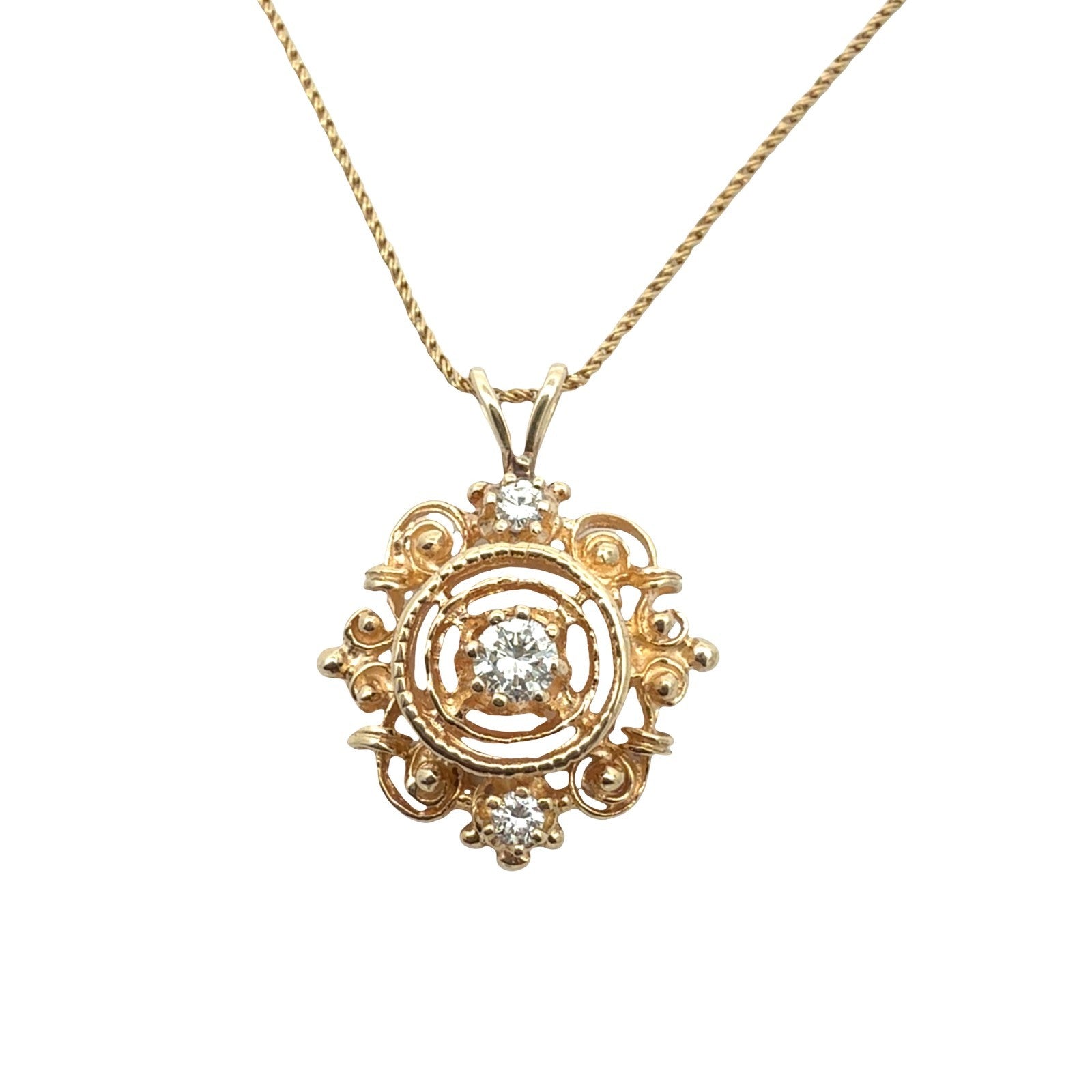 Vintage 14k Yellow Gold and 0.28cttw Diamond Filigree Pendant Necklace 20"1