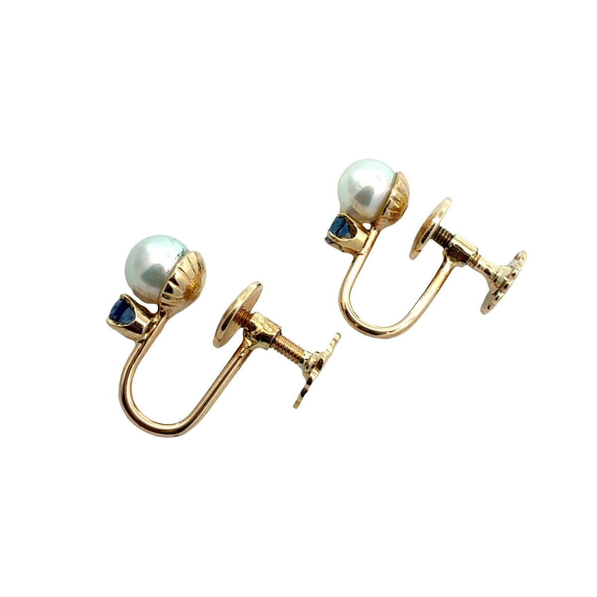 14k Yellow Gold Pearl and 0.24cttw Sapphire Screwback Clip-On Earrings3