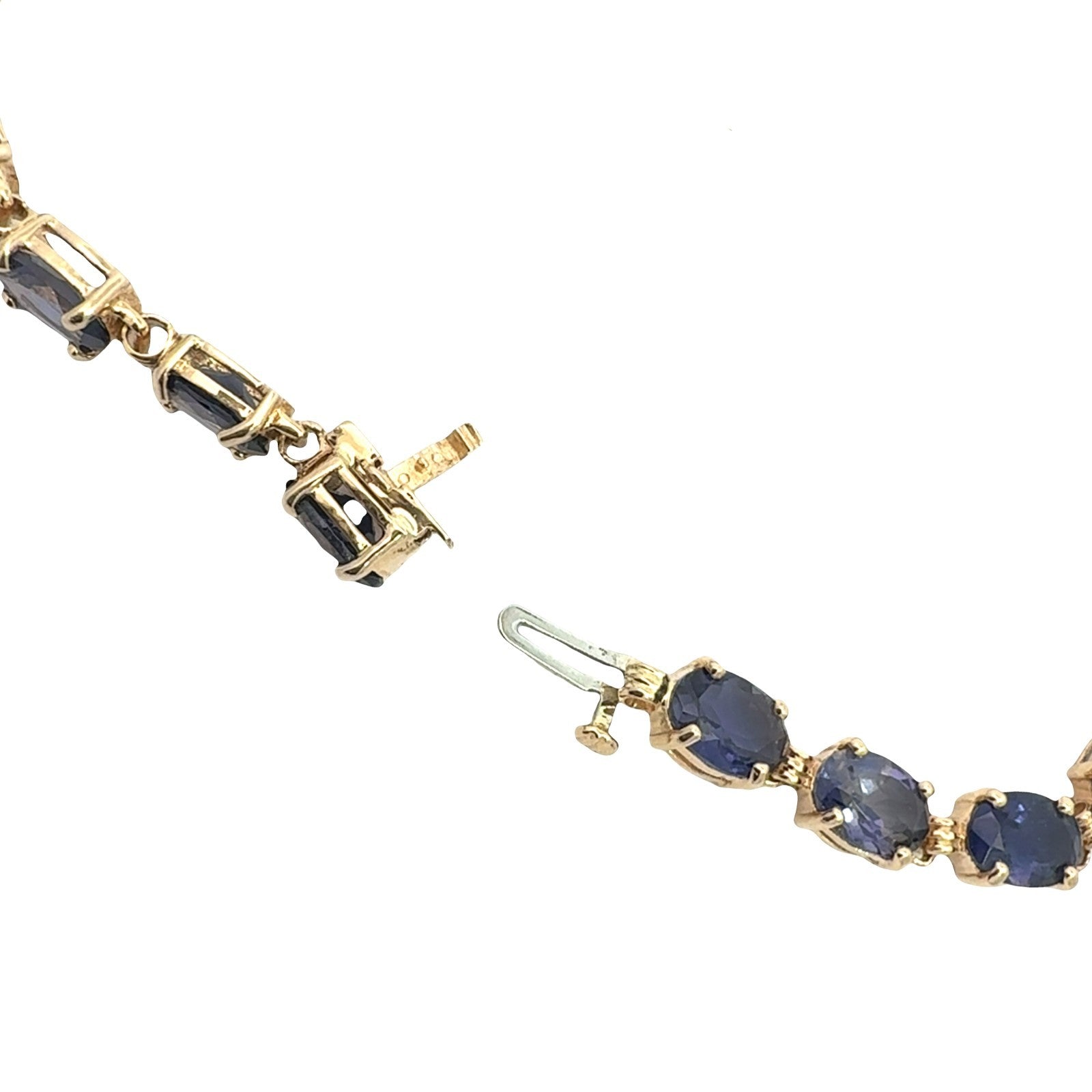 Vintage Stamped 14k Yellow Gold 10.85cttw Oval Iolite Tennis Bracelet 7.5"6