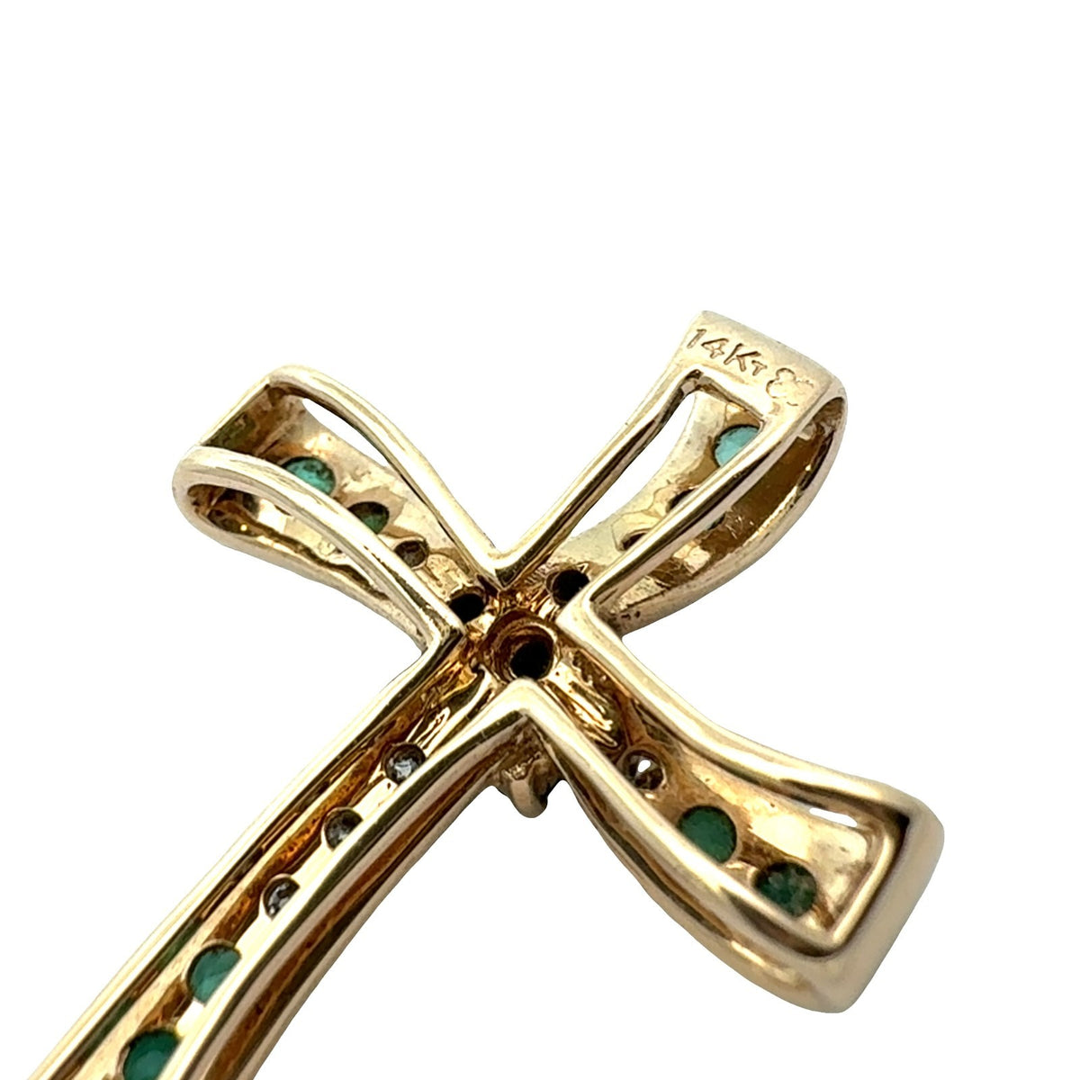 14k Yellow Gold Cross Pendant with 0.23ctw Emerald and 0.11ctw Diamond4