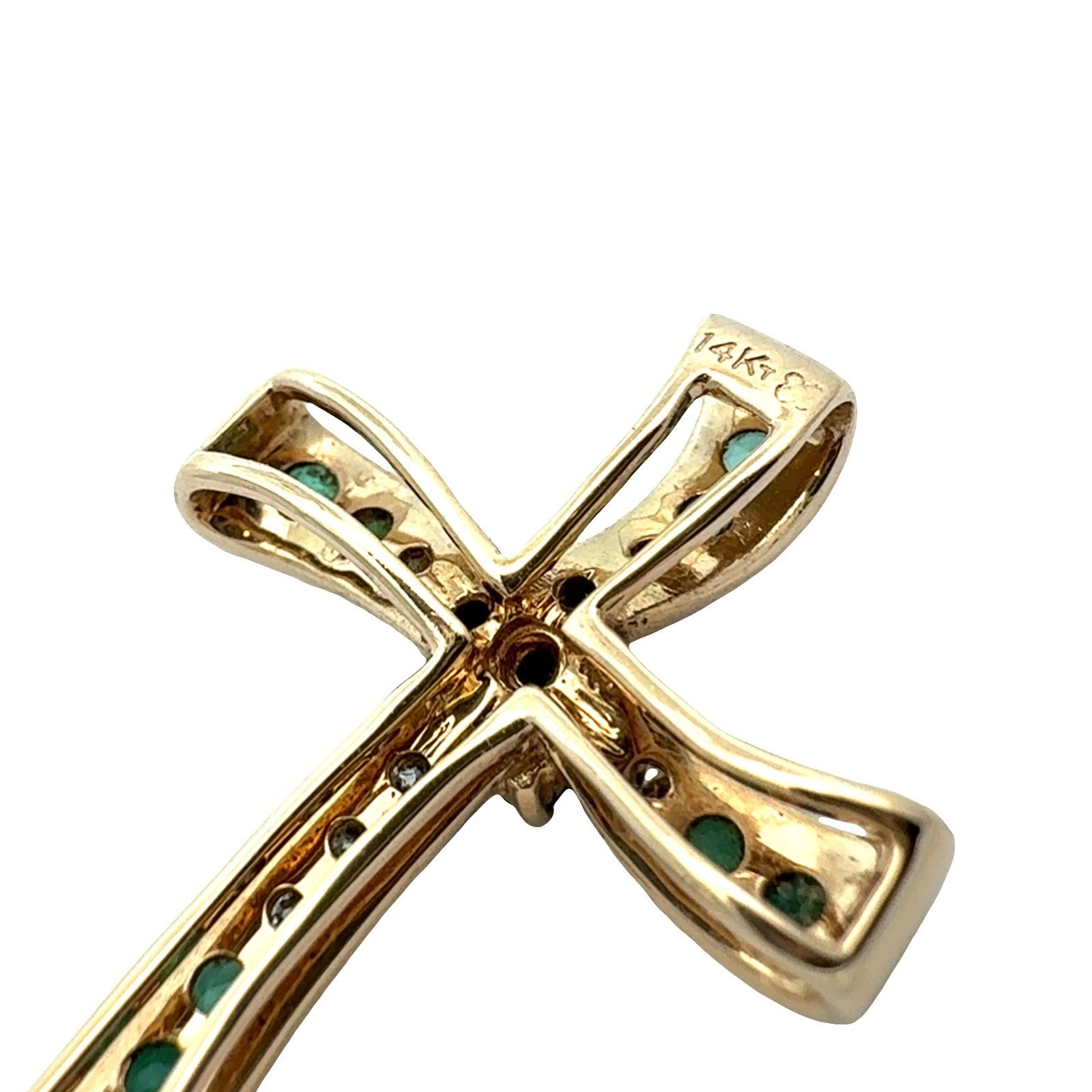 14k Yellow Gold Cross Pendant with 0.23ctw Emerald and 0.11ctw Diamond4