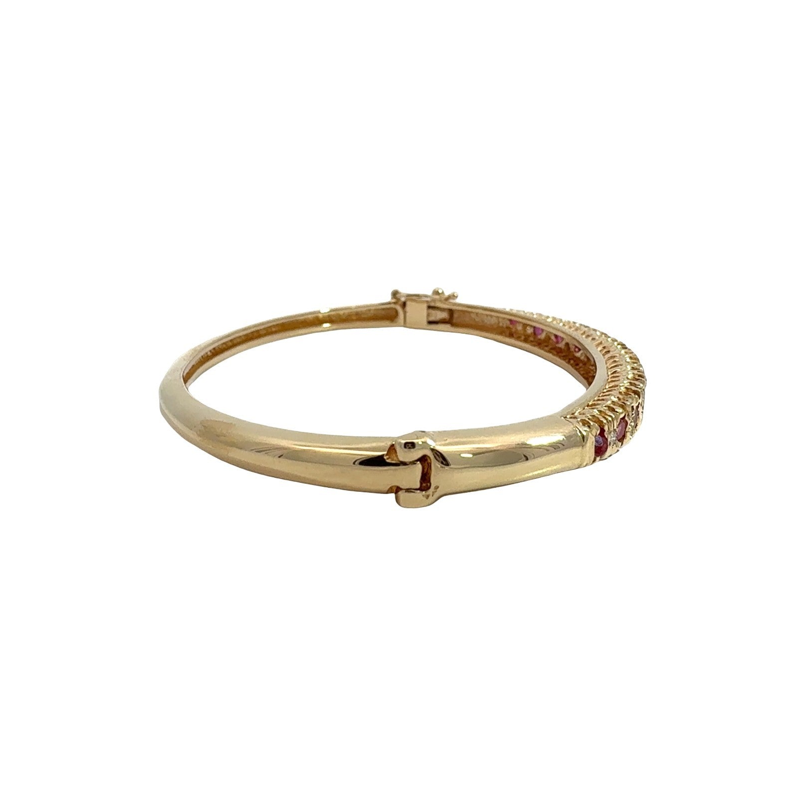 Vintage 14k Yellow Gold 0.77cttw Ruby & 0.29cttw Diamond Hinged Bangle Bracelet4