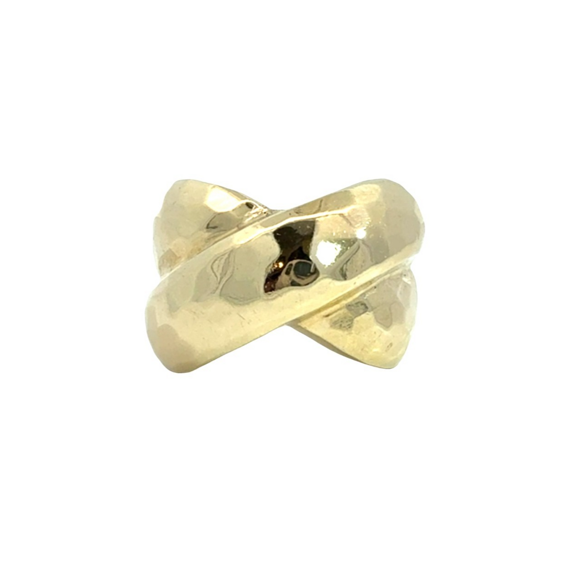 14k Yellow Gold Hammered Textured Criss-Cross Band Ring Size 7.750