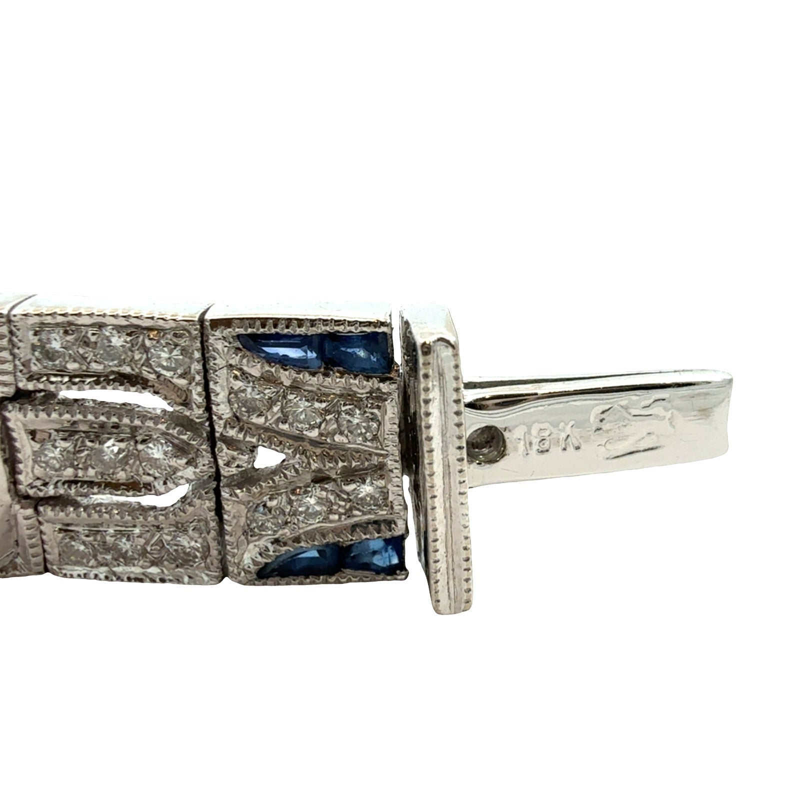 18k White Gold 3.01cttw Sapphire and 1.58cttw Diamond Art Deco Style Bracelet 7"7