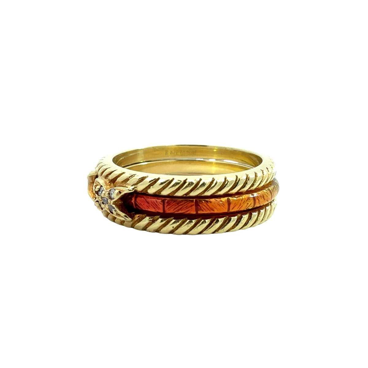 Vintage Hidalgo 18k Yellow Gold Rainbow Enamel and 0.08cttw Diamond Band Set4