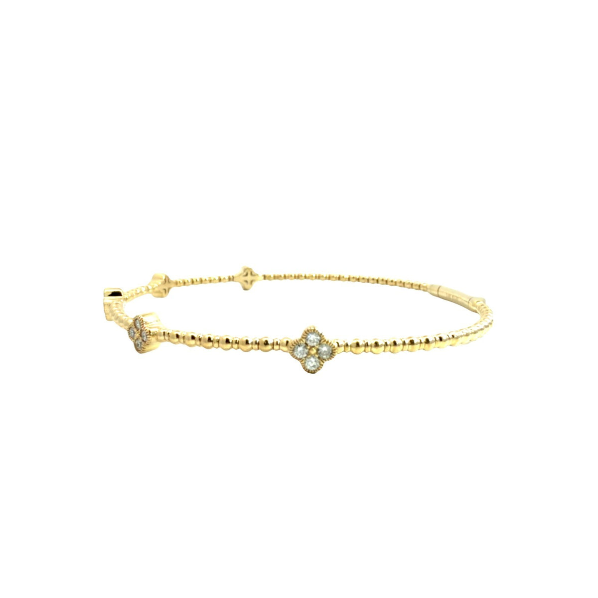 14k Yellow Gold Quatrefoil 0.37cttw Diamond Flex Bangle Bracelet 6.75"1