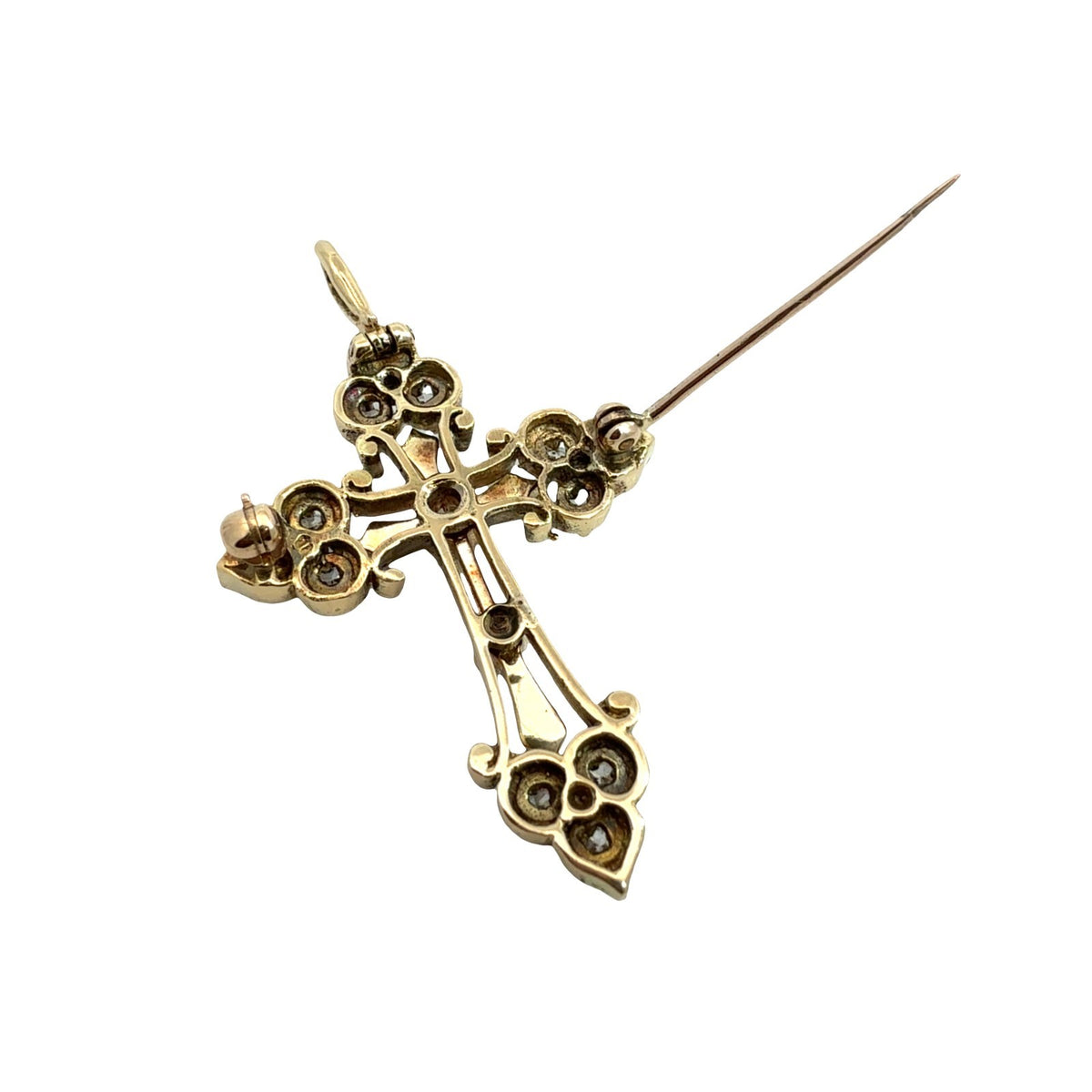 Vintage 14k Yellow Gold Ornate 0.87cttw Diamond Cross Pin Pendant6