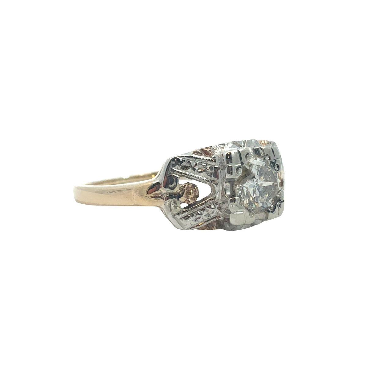 Vintage 14k Yellow Gold Stamped Two-Toned 0.38ctw Diamond Engagement Ring Size 71