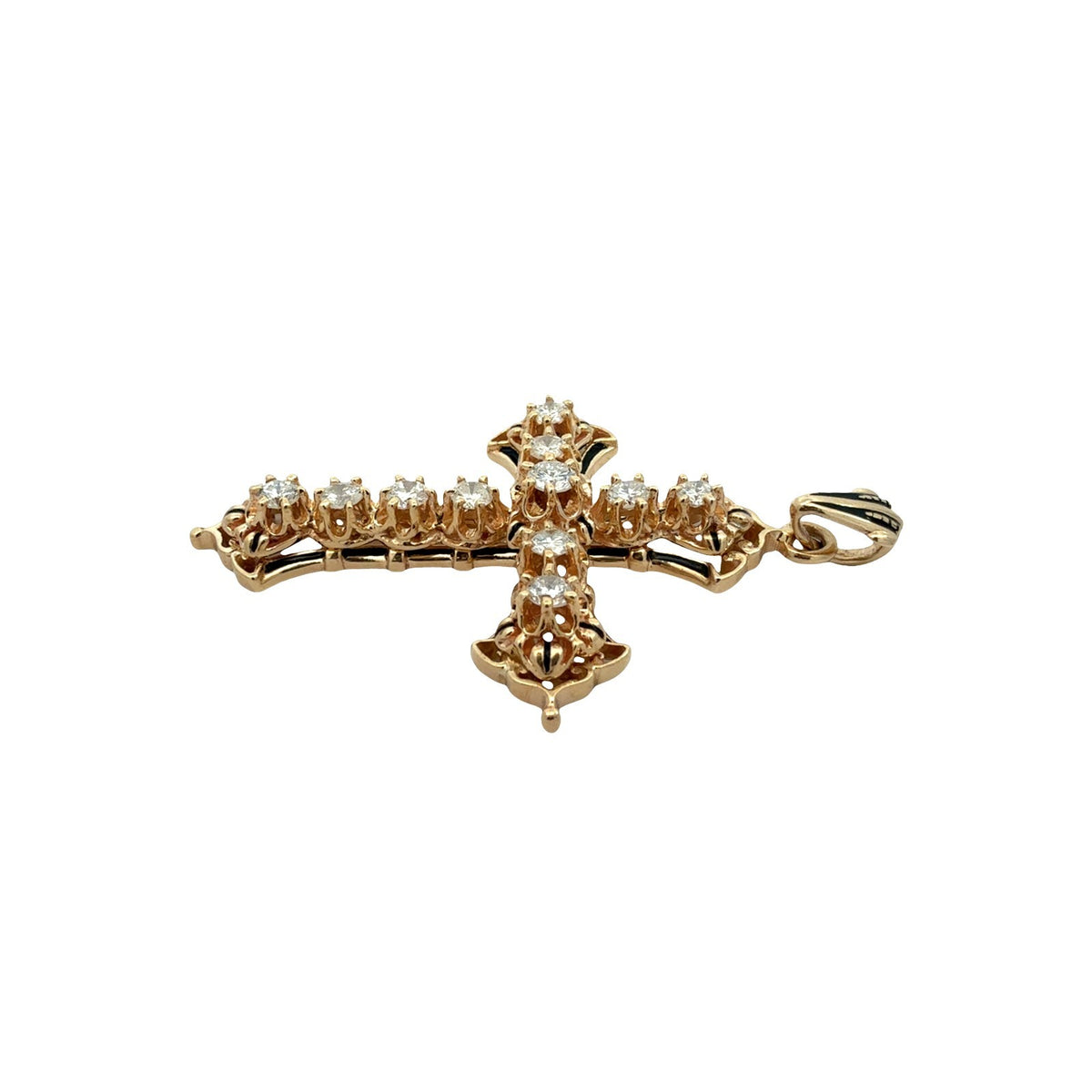 14k Yellow Gold 1.82cttw Diamond and Enamel Ornate Cross Pendant4
