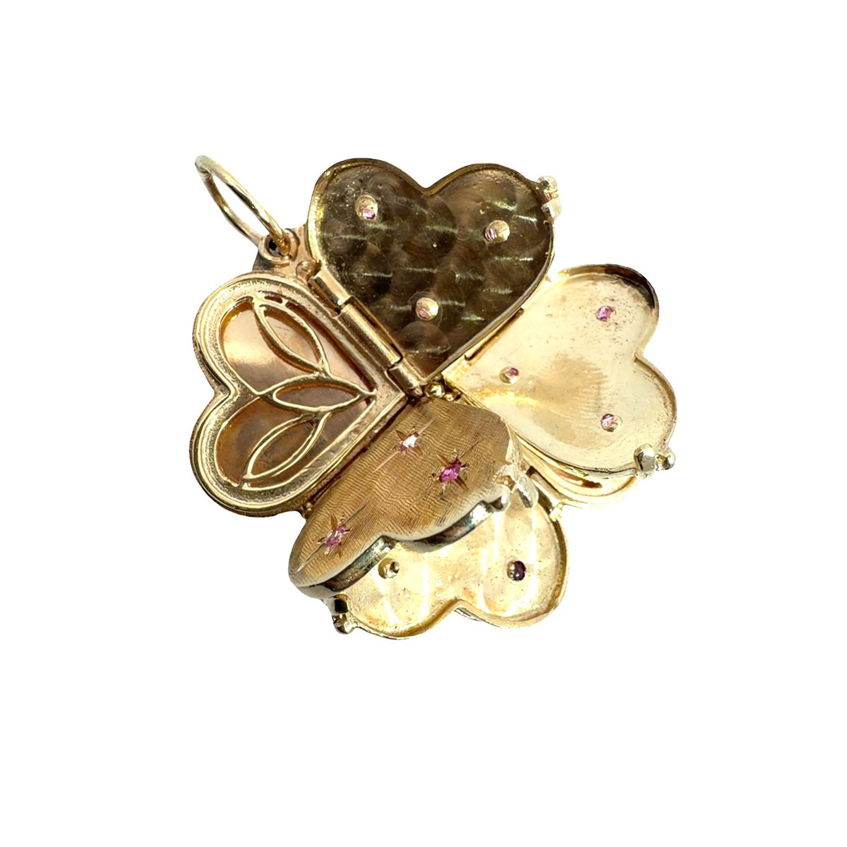 Vintage Stamped 14k Yellow Gold 0.34ctw Ruby Four Leaf Clover Locket1