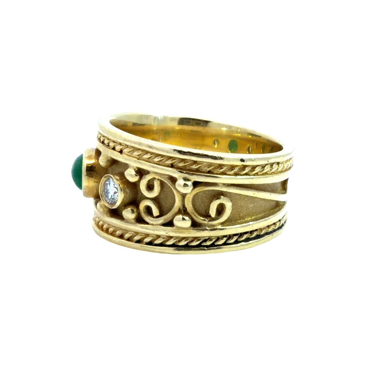 Vintage 18k Yellow Gold 0.48ctw Cabochon Emerald and 0.12ctw Diamond Band1