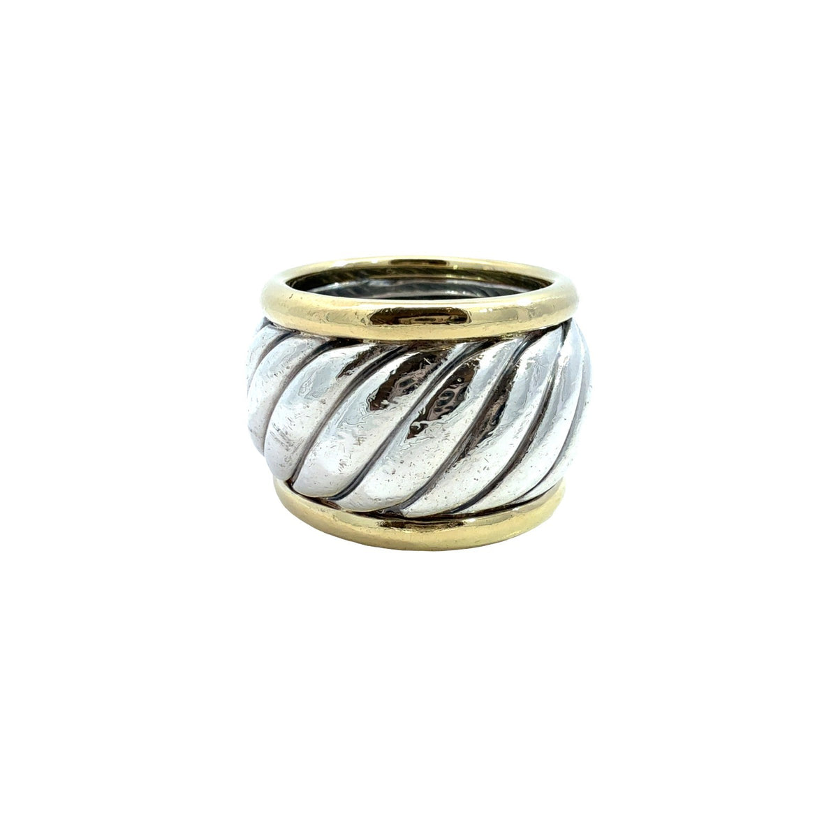 David Yurman Sterling Silver & 14k Yellow Gold Two-Tone Cable Band Ring Size 6.53
