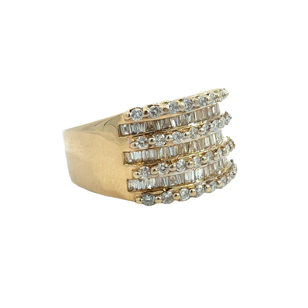 14k Yellow Gold Band Ring with 1.20ctw Prong and Channel Set Diamonds Size 7.251