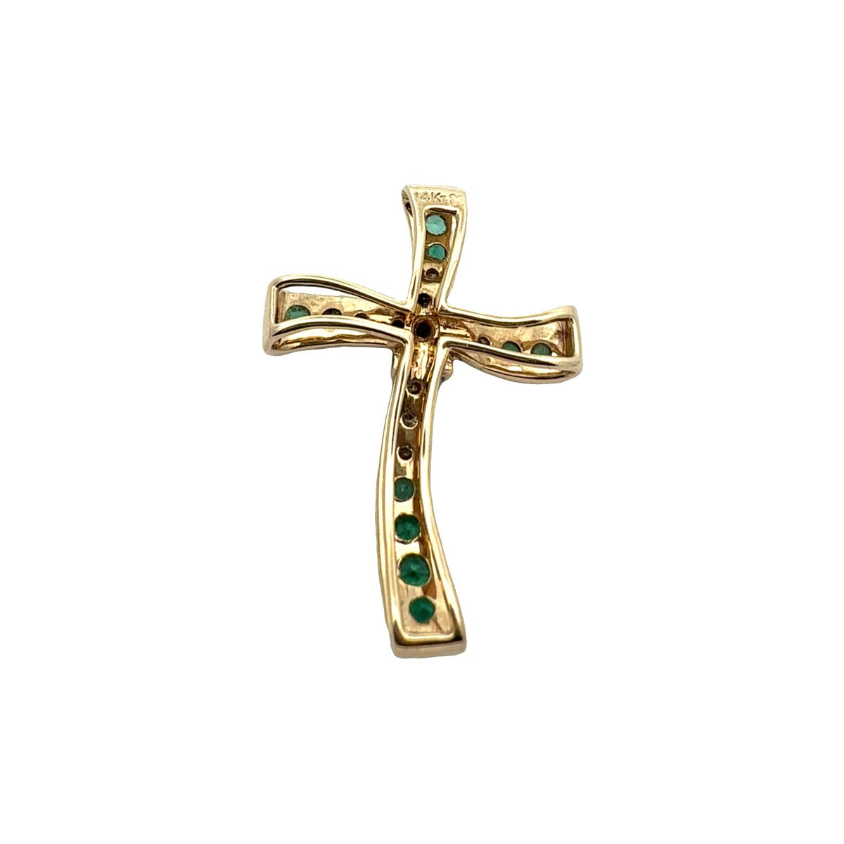 14k Yellow Gold Cross Pendant with 0.23ctw Emerald and 0.11ctw Diamond1