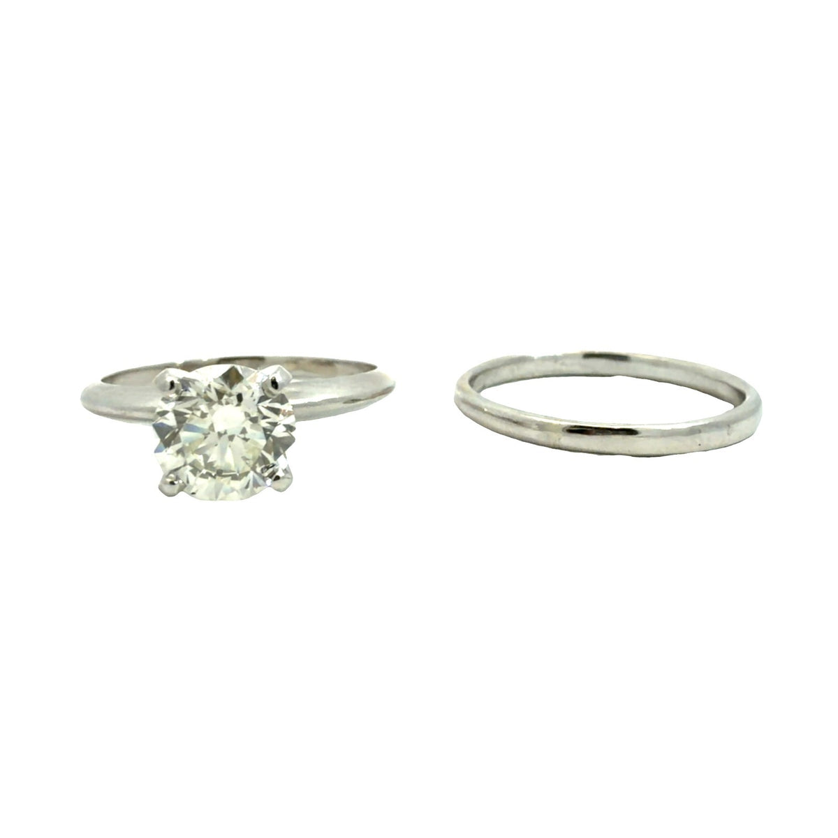 Platinum Wedding Ring Set with Solitaire Round Cut 1.50cttw Diamond Size 71