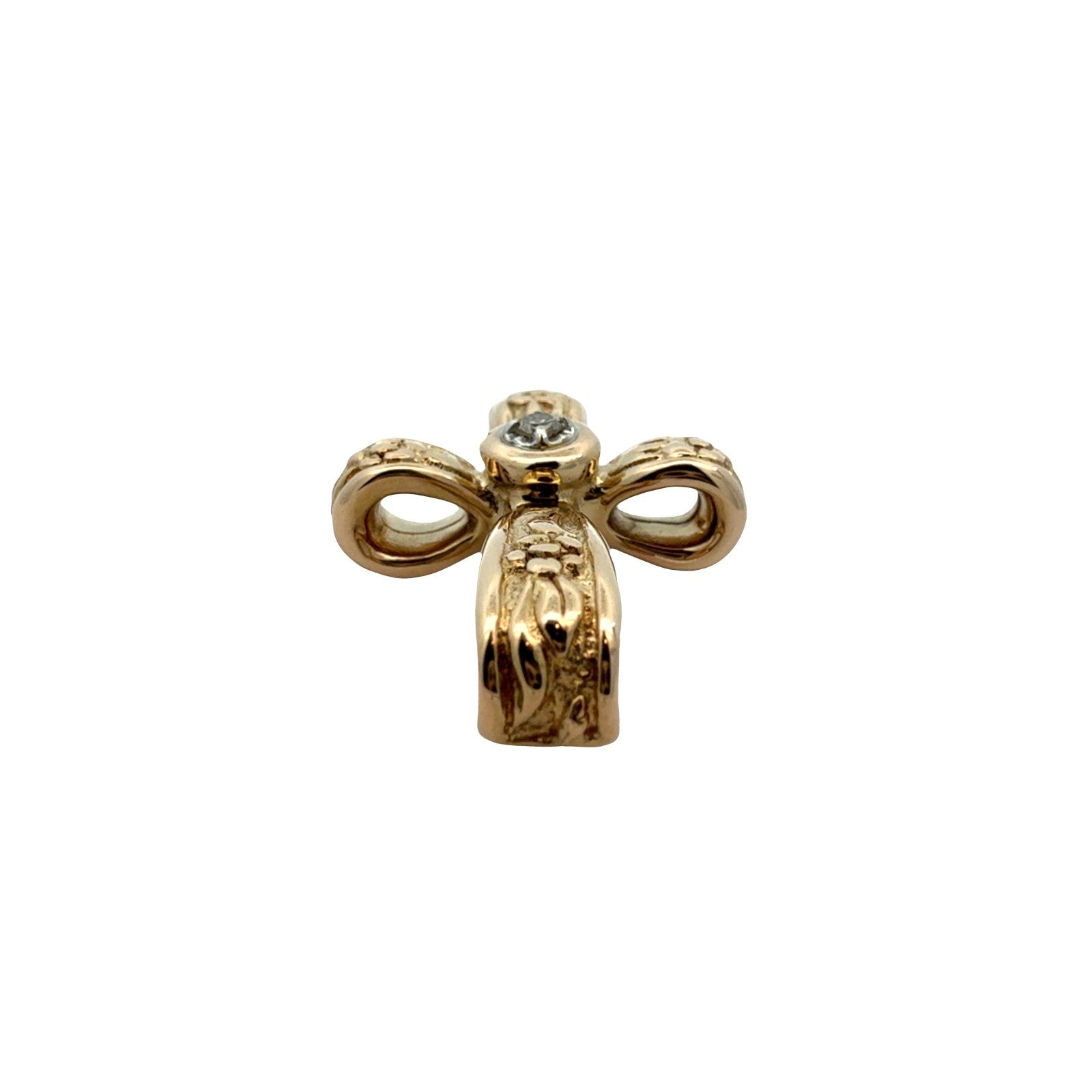Vintage 14k Yellow Gold 0.06cttw Diamond Floral Design Cross Pendant0