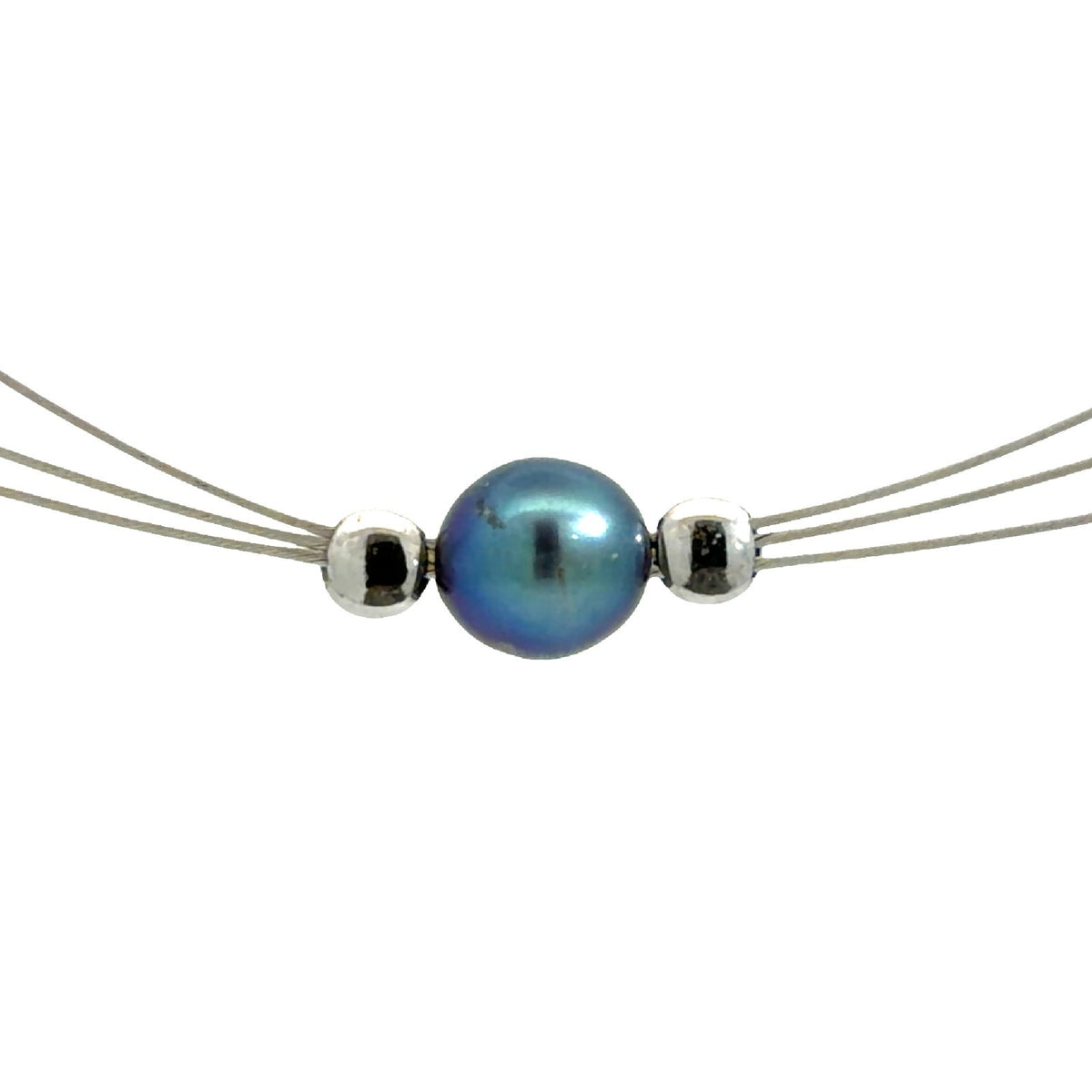 14k White Gold Blue Iridescent Pearl Three Strand Necklace 16"2
