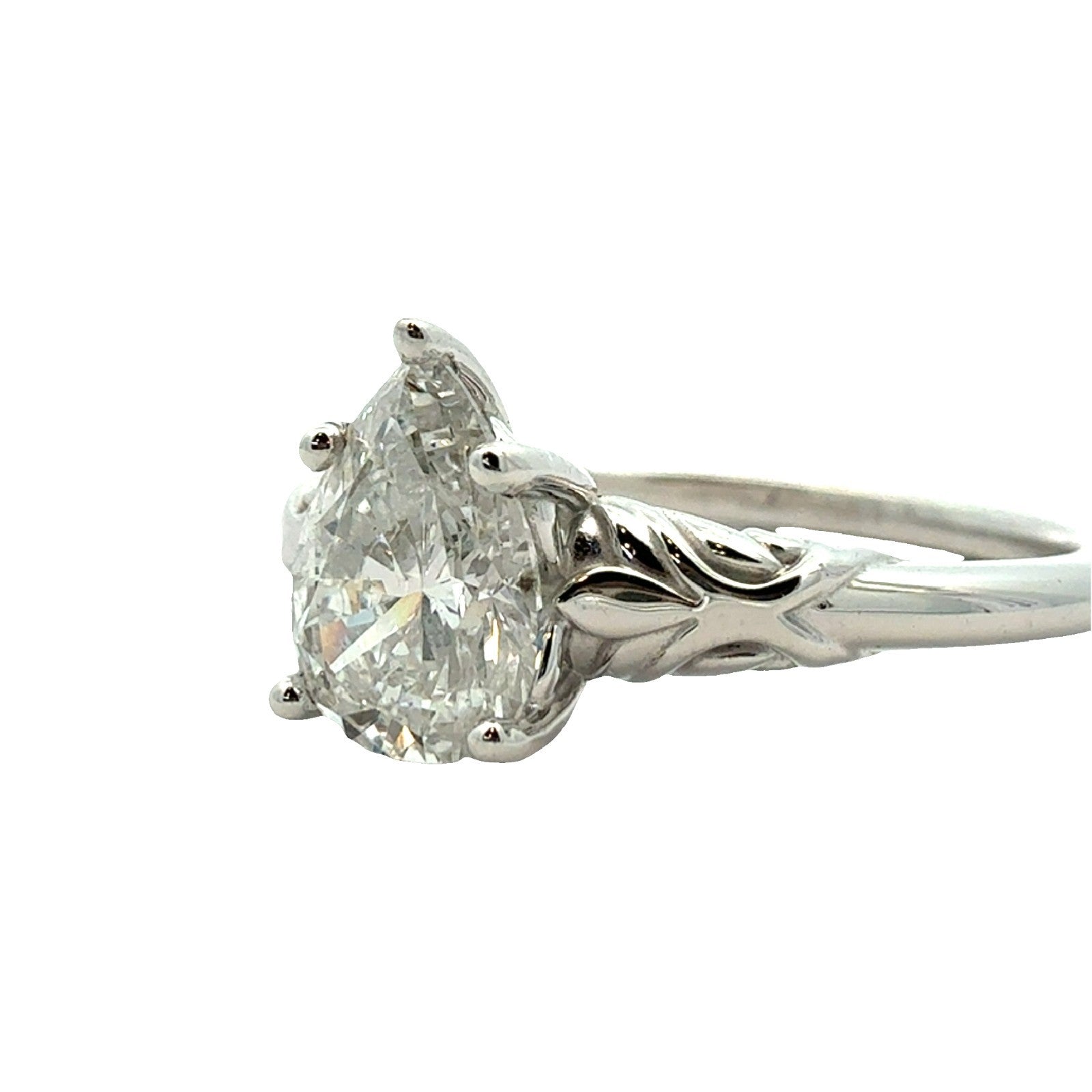 14k White Gold Pear-Shaped Solitaire 1.02ctw Diamond Engagement Ring Size 70