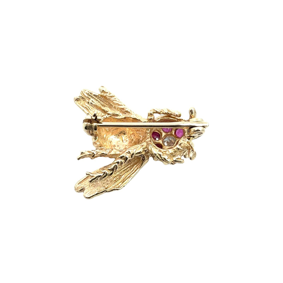 Vintage 14k Yellow Gold 0.10cttw Diamond and 0.36cttw Ruby Bee Pin5