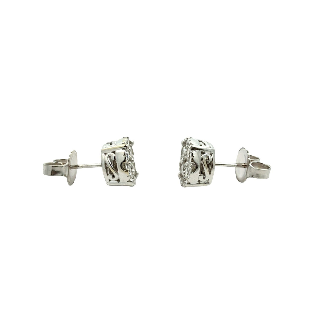 14k White Gold 0.90cttw Diamond Cluster Stud Earrings2