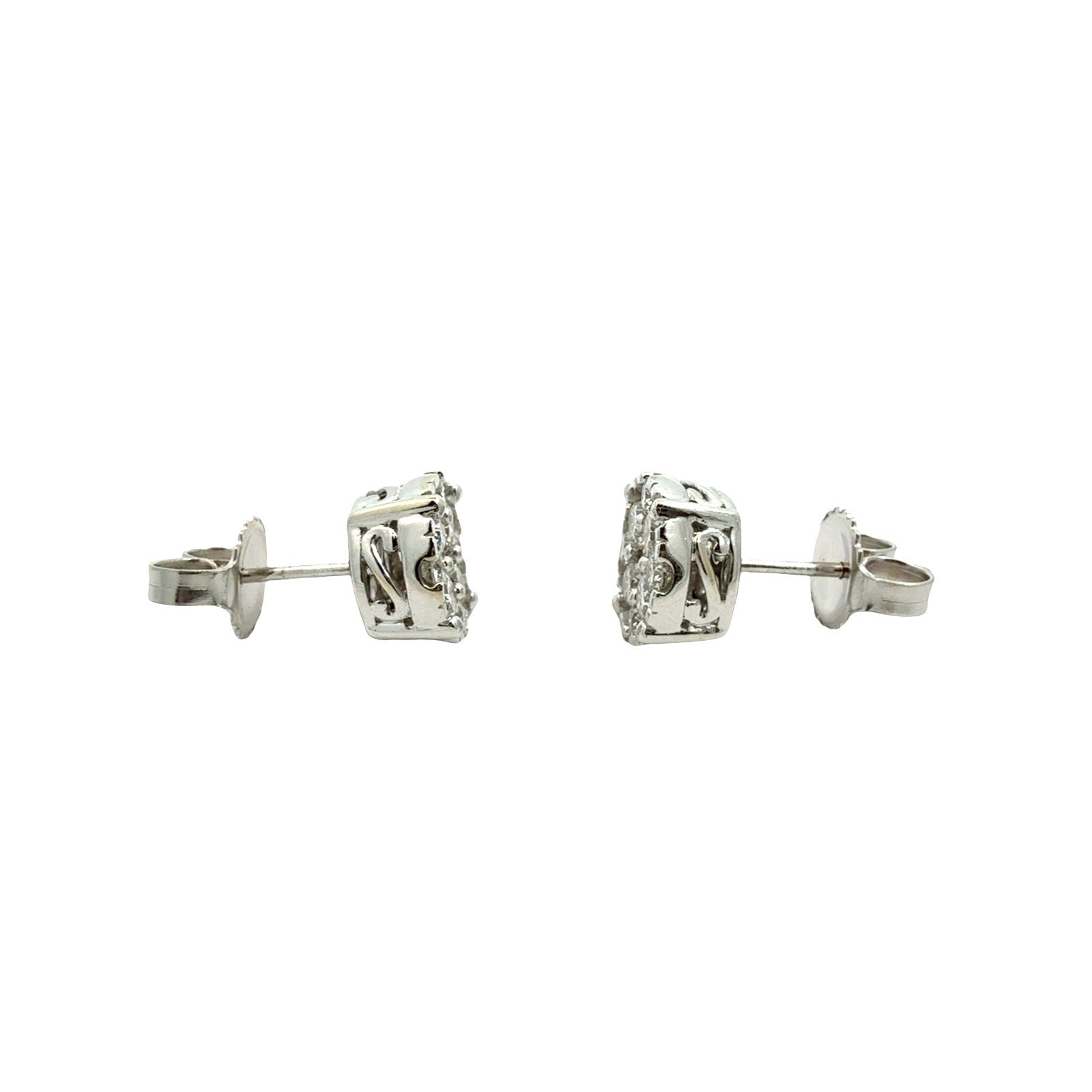 14k White Gold 0.90cttw Diamond Cluster Stud Earrings2