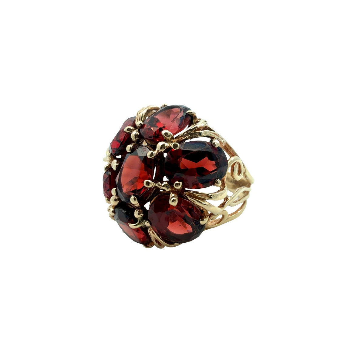 Vintage 10k Yellow Gold 8.80cttw Garnet Floral Cluster Cocktail Ring1