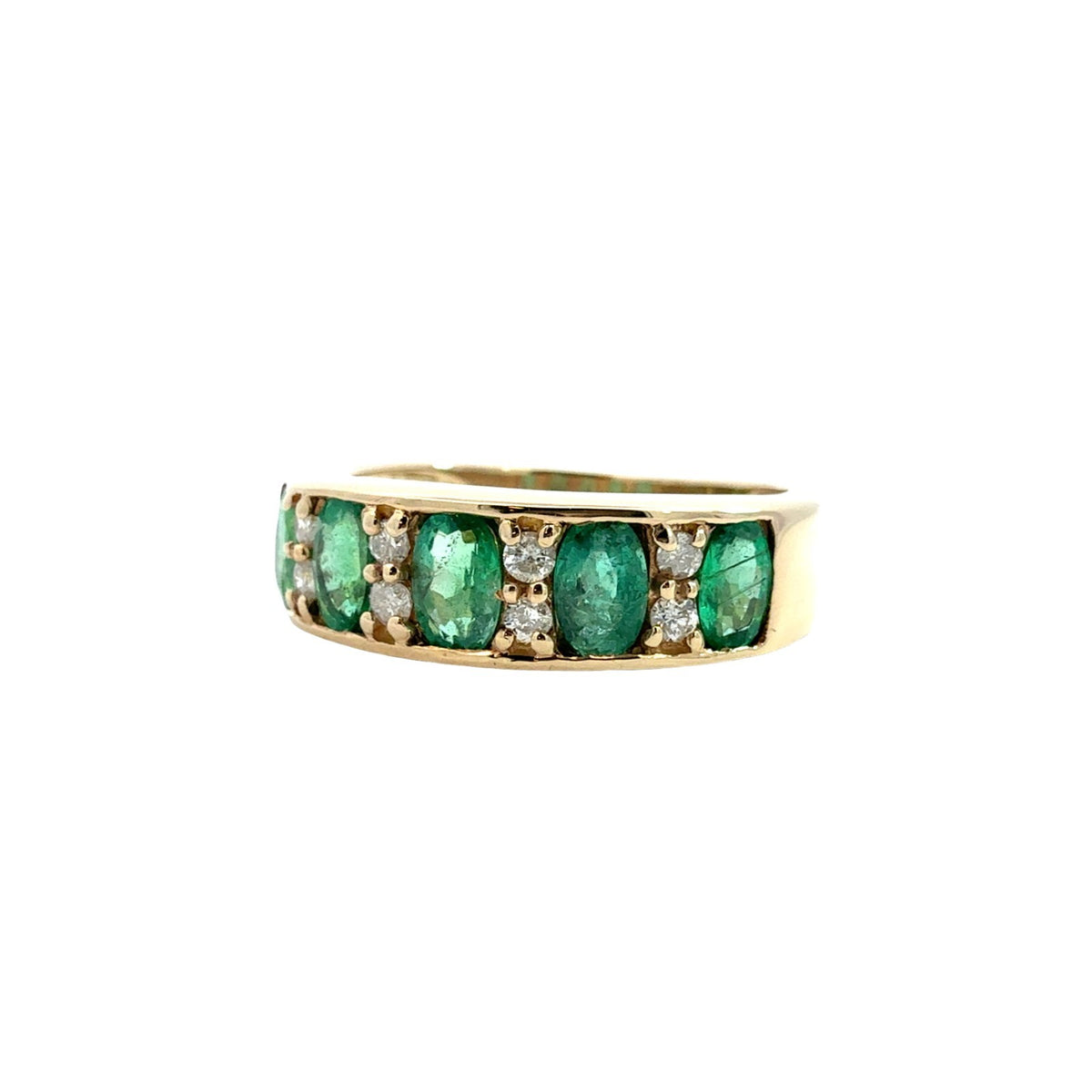 Vintage 14k Yellow Gold 0.90cttw Emerald and 0.16cttw Diamond Band Ring2