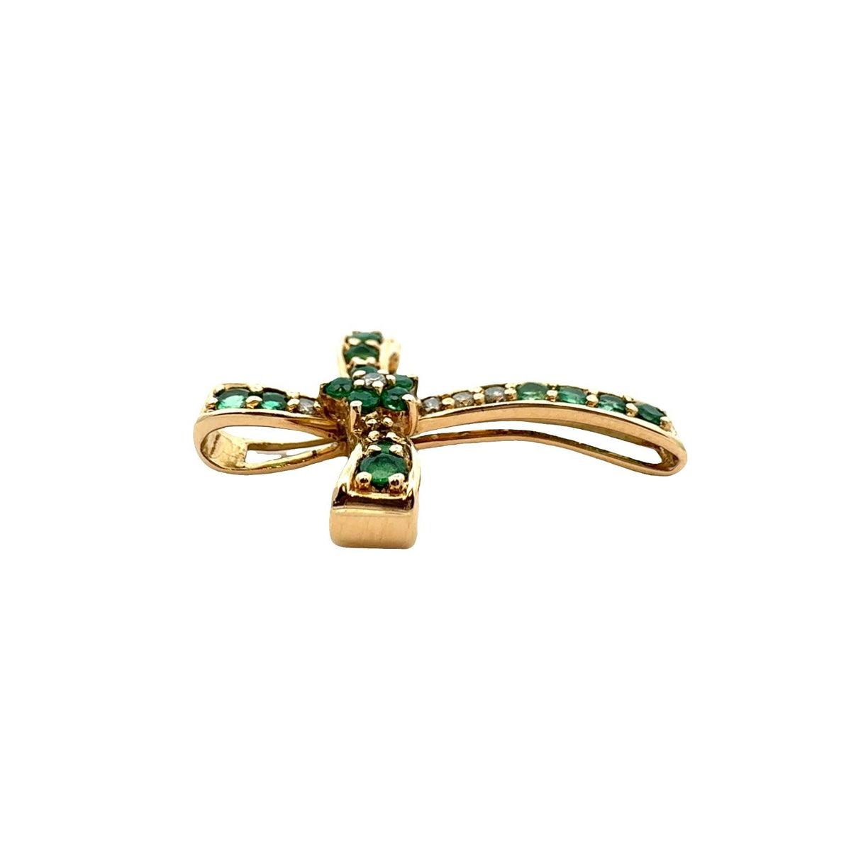 14k Yellow Gold Cross Pendant with 0.23ctw Emerald and 0.11ctw Diamond2