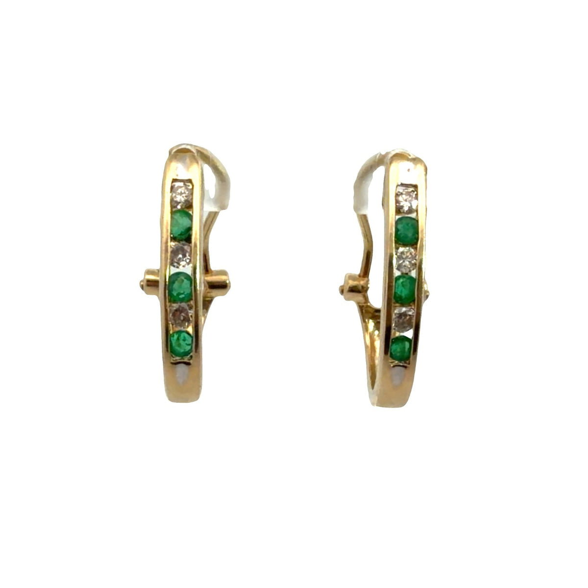 14k Yellow Gold Hoop Earrings with (0.18ctw) Diamond and (0.18ctw) Emerald2