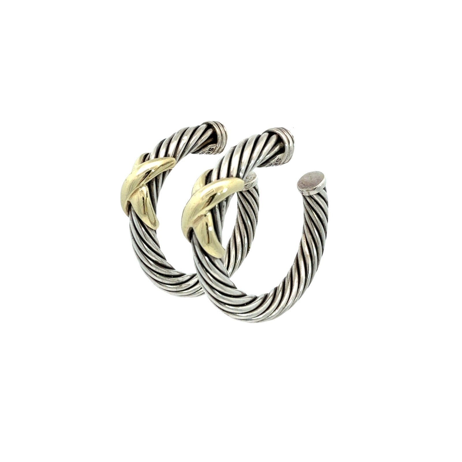 David Yurman Sterling Silver Two-Tone Twisted Cable X Hoop Earrings0
