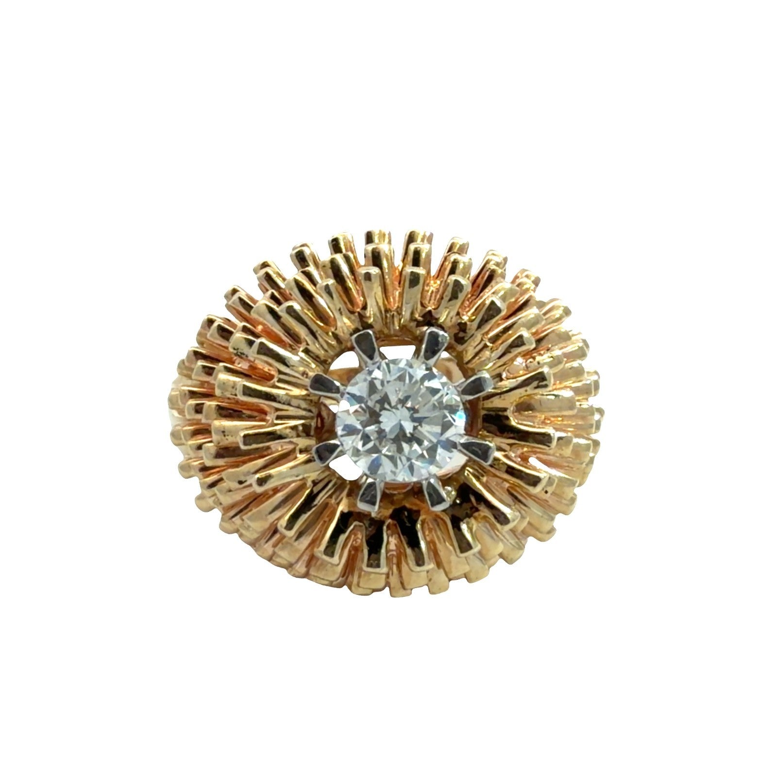Vintage Stamped 14k Yellow Gold 0.45ctw Diamond Starburst Ring Size 60