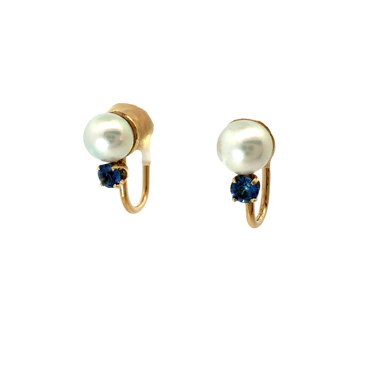 14k Yellow Gold Pearl and 0.24cttw Sapphire Screwback Clip-On Earrings2