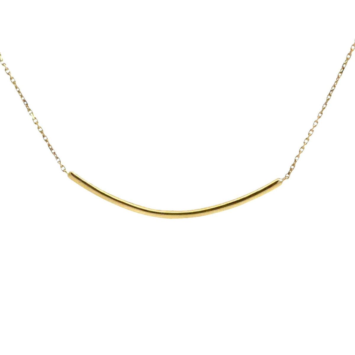 18k Yellow Gold 0.30cttw Diamond Curved Bar Pendant Necklace 16" 3