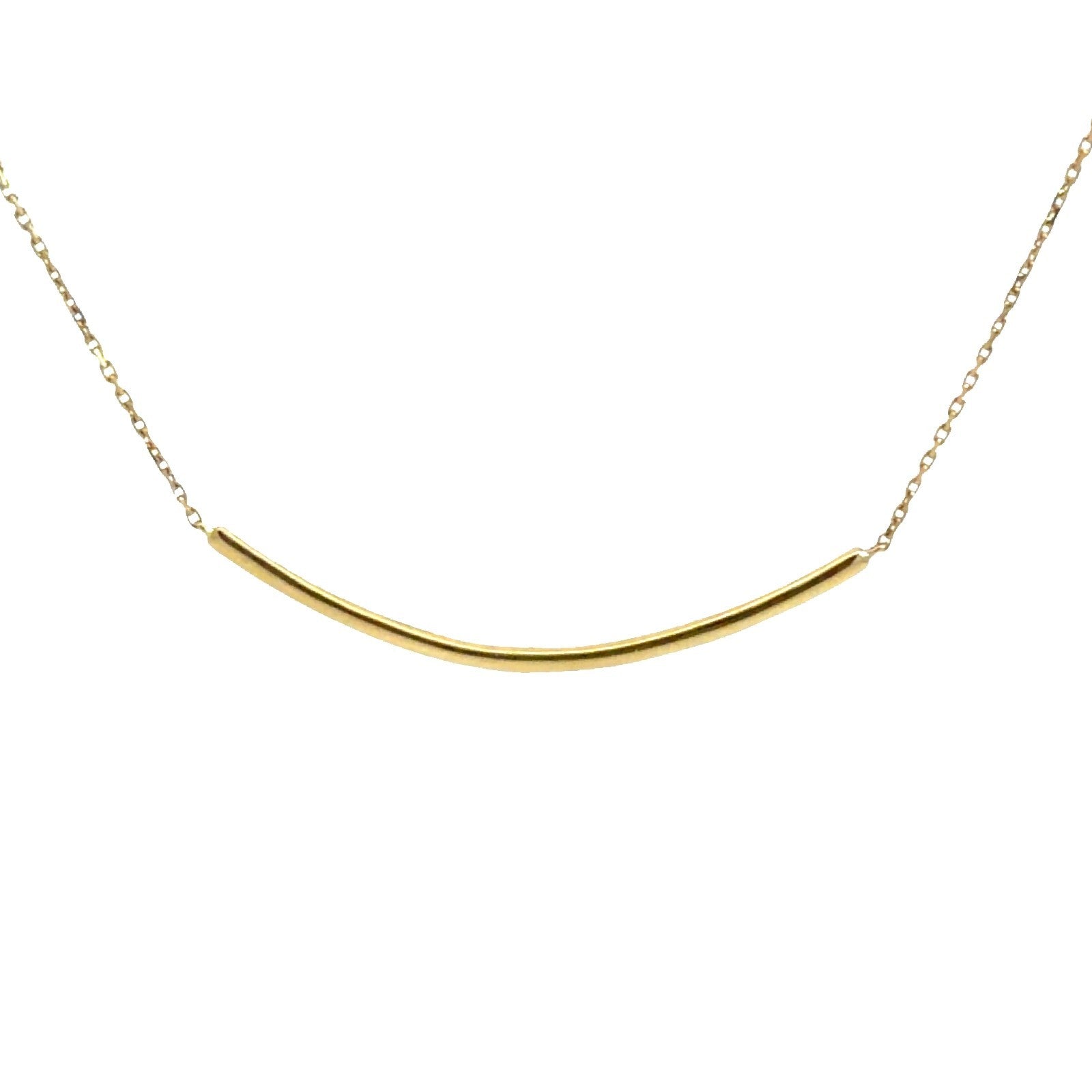 18k Yellow Gold 0.30cttw Diamond Curved Bar Pendant Necklace 16" 3