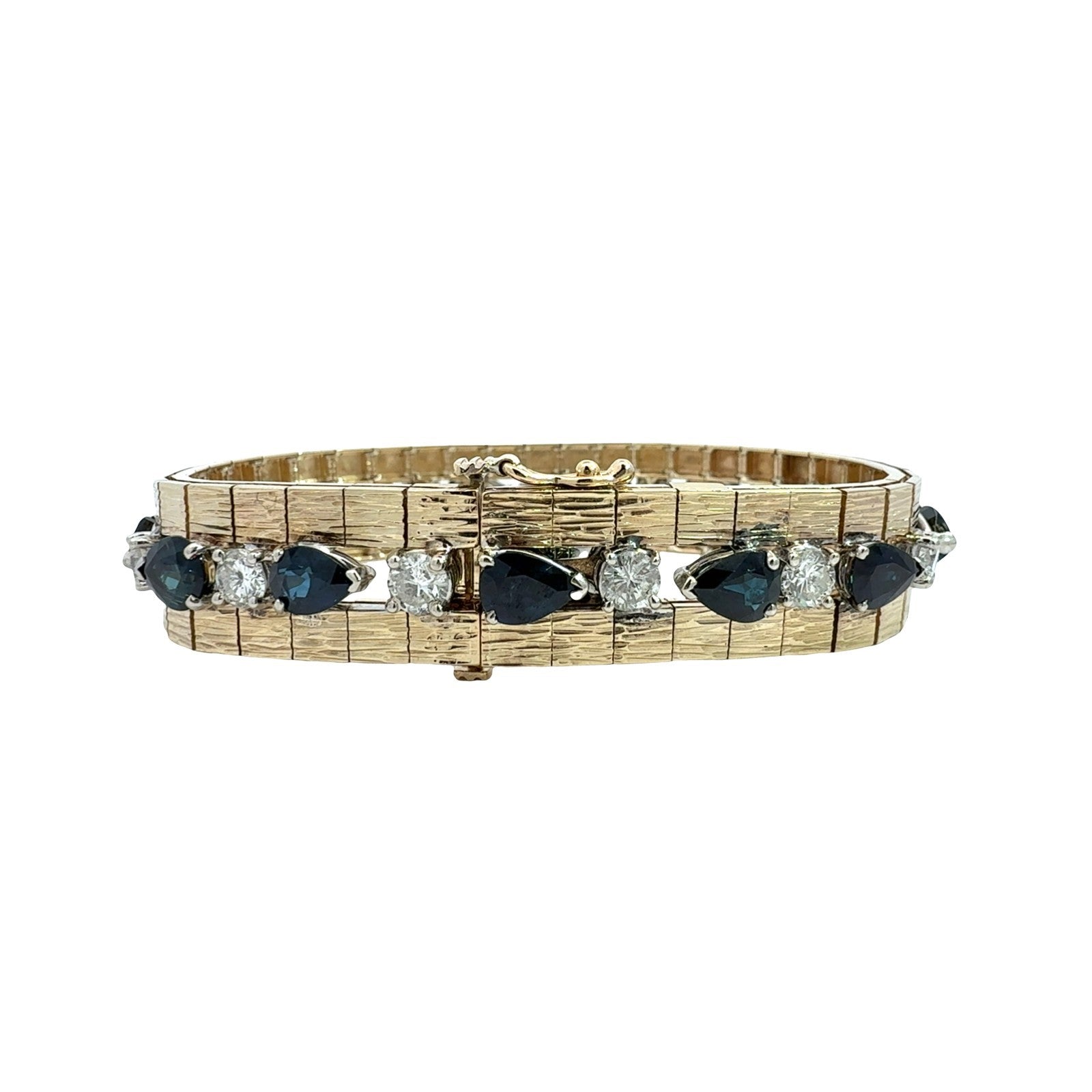 Vintage 13k Yellow Gold 14.36cttw Sapphire 4.77cttw Diamond Textured Bracelet2