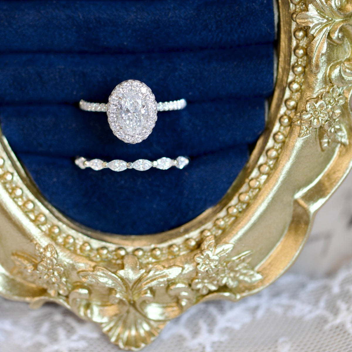 14k White Gold 2.04cttw Oval Halo Diamond Engagement Ring and Band Bridal Set 0