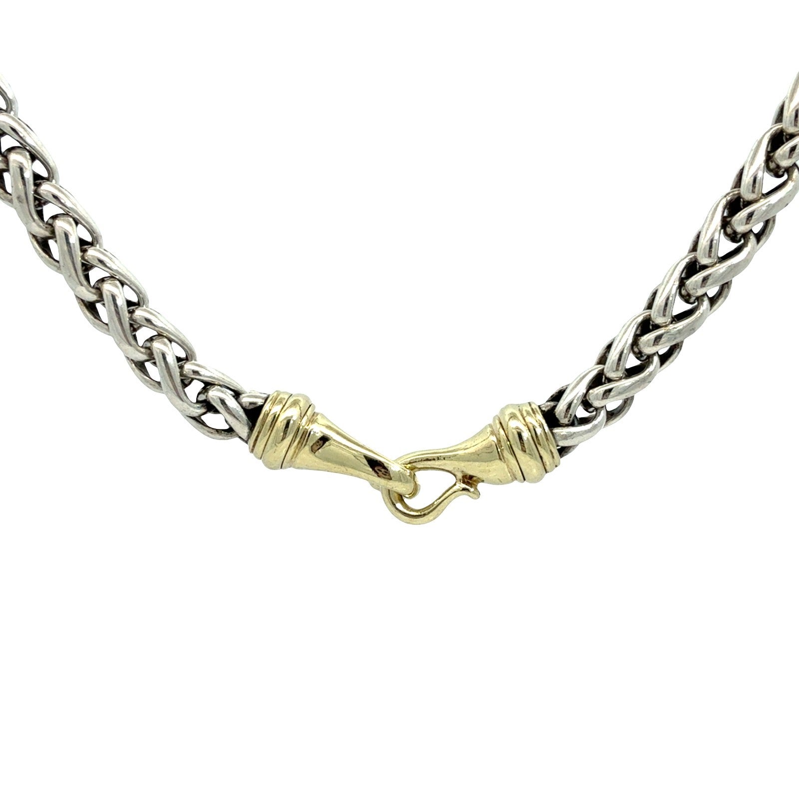 David Yurman Two-Tone Sterling Silver & 14k Gold Woven Wheat Chain Necklace 16"0
