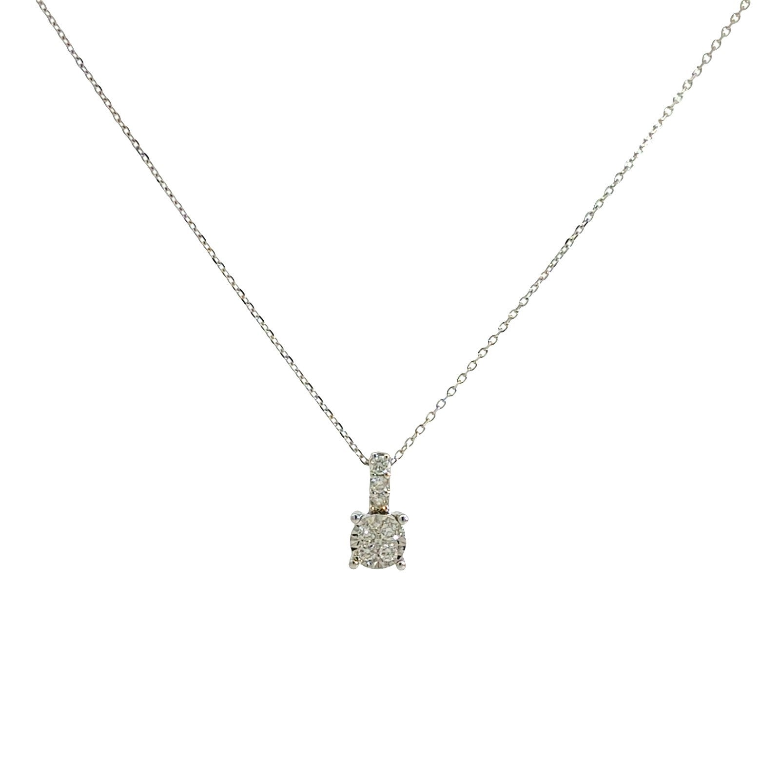 14k White Gold 0.19cttw Diamond Cluster Pendant Necklace0