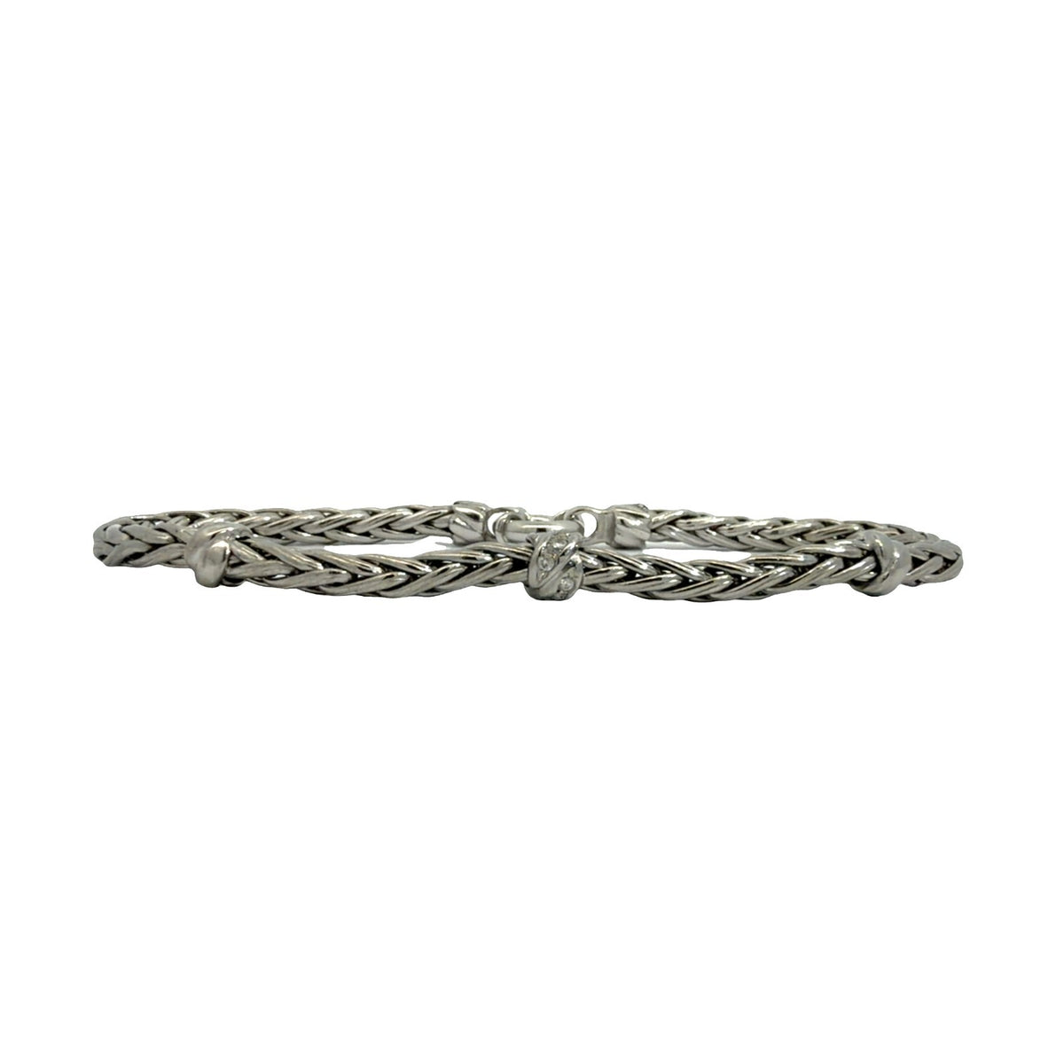 Italian 18k White Gold 0.20ctw Diamond Rope Chain Bracelet 7.5 in0