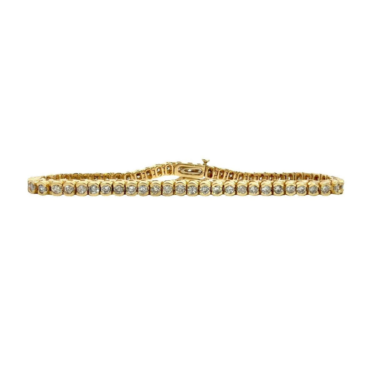 Stamped 14k Yellow Gold Half Bezel 3.30cttw Diamond Tennis Bracelet 7"0
