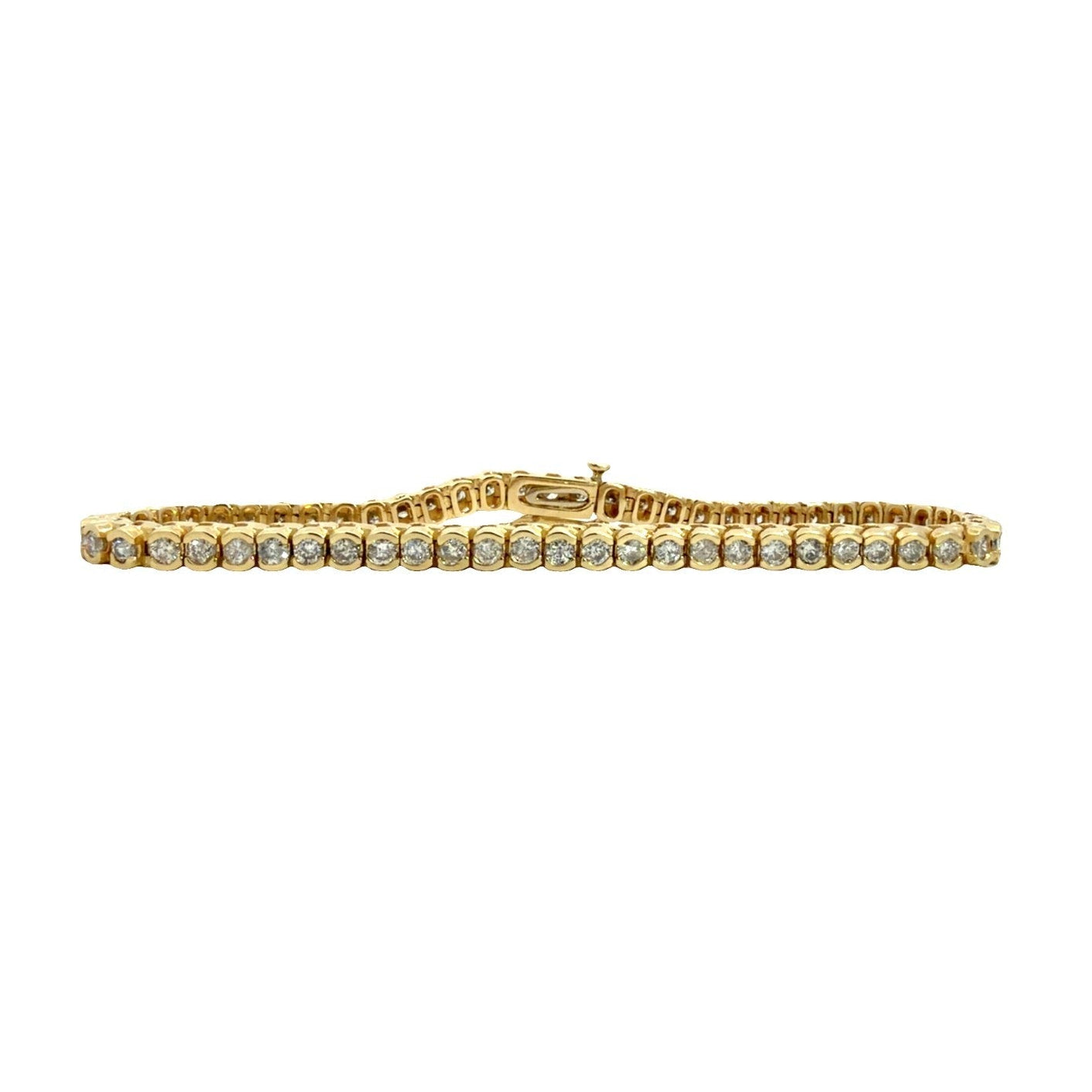 Stamped 14k Yellow Gold Half Bezel 3.30cttw Diamond Tennis Bracelet 7"0
