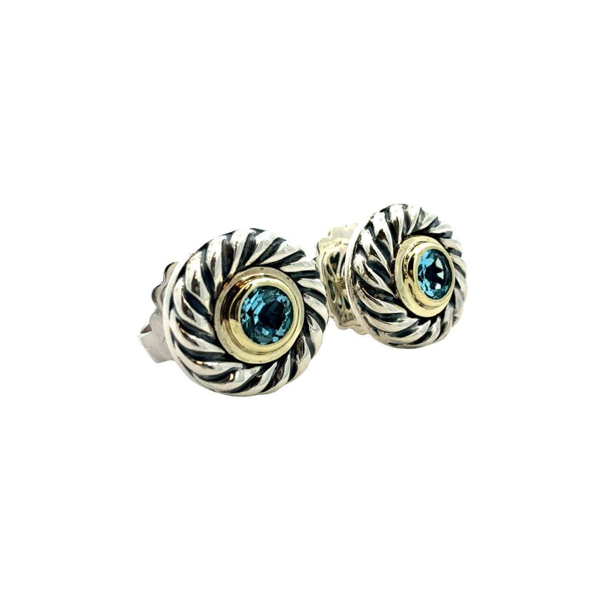 David Yurman Sterling Silver 14k Yellow Gold Topaz Cookie Cable Stud Earrings1