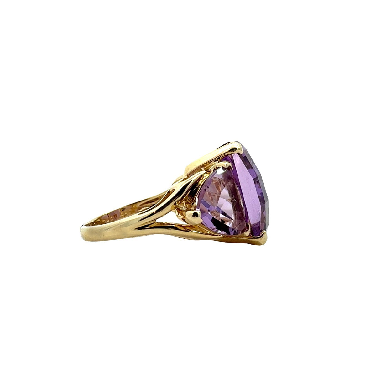 Vintage 14k Yellow Gold Three-Stone 10.71cttw Amethyst Cocktail Ring2