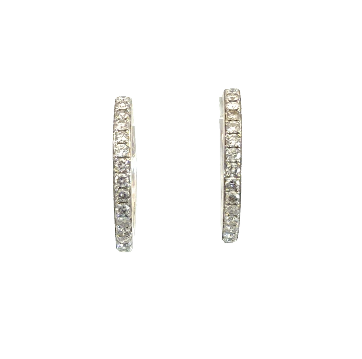 Estate 10k White Gold &amp; 1.19cttw Diamond Hoop Earrings0